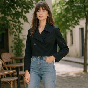 27 QUAI DE SEINE PARIS Black Cropped Trench Style Jacket